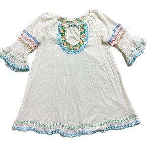 Anthropologie Lilka Cream Embroidered Floral Peasant Dress Beach Coverup S